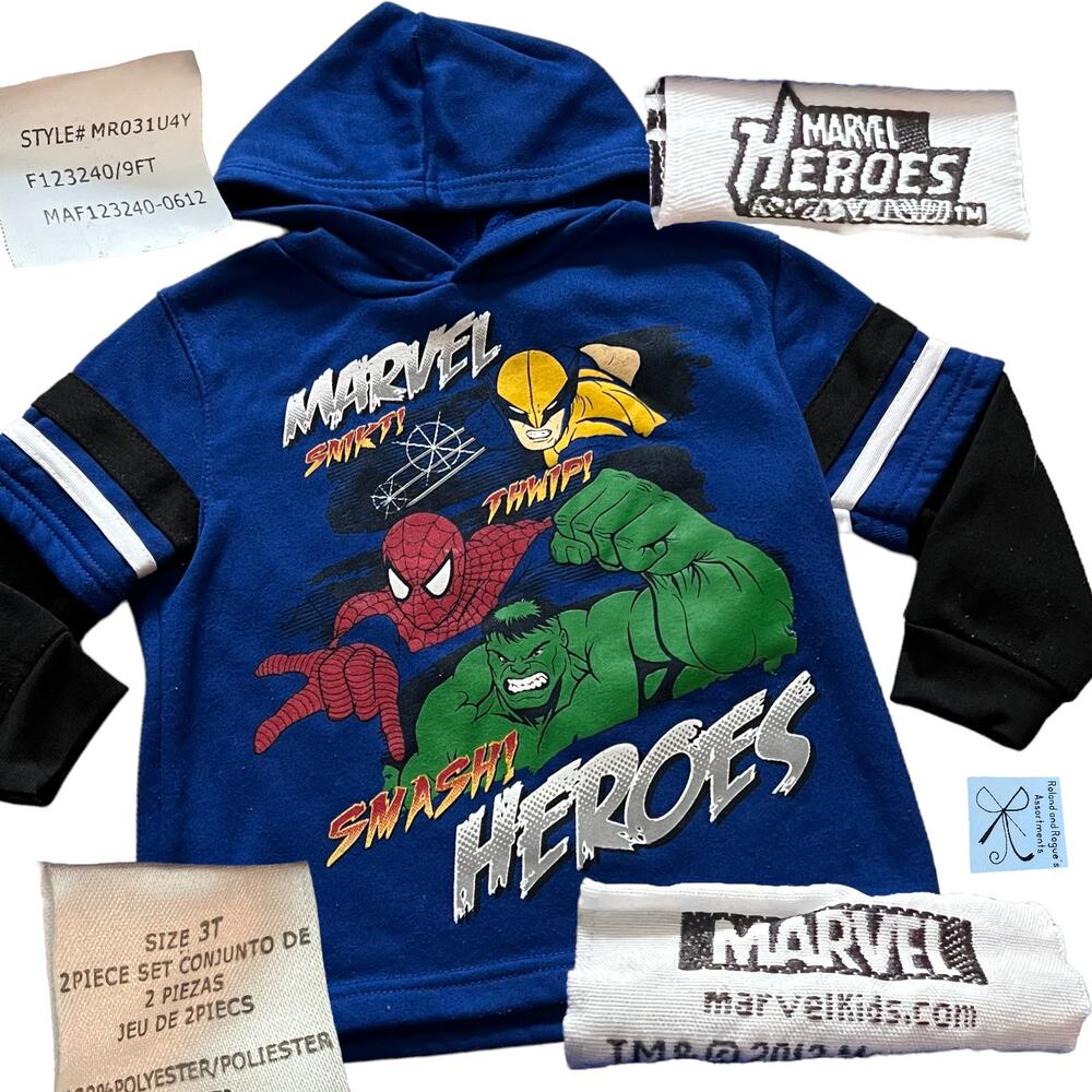 Marvel Heroes 2012 Spider-man - Wolverine - Hulk Hoodie Kids Sz 3T